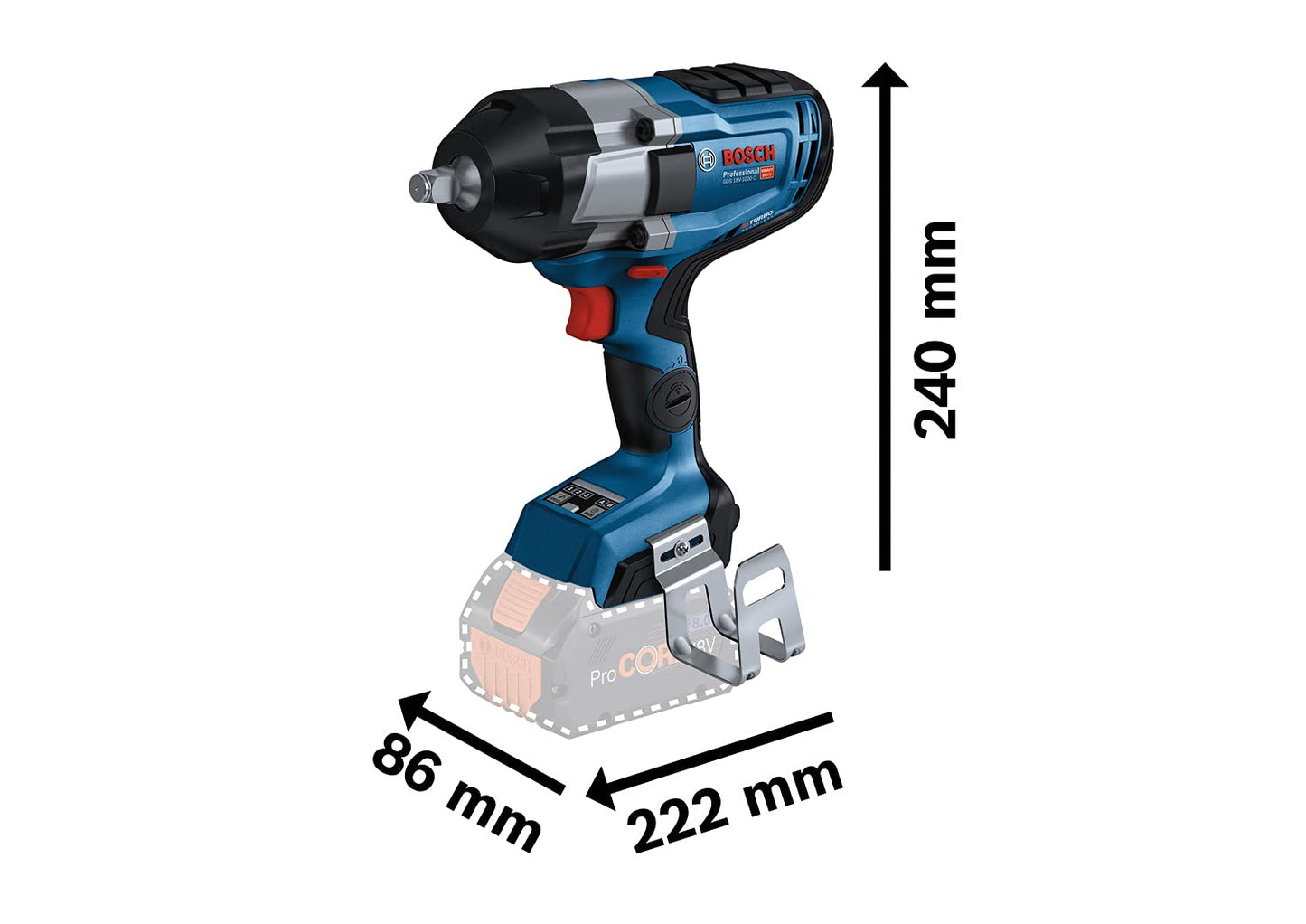 Bosch Professional BITURBO avvitatore a massa battente a batteria GDS 18V-1000 C coppia ser. 1.000 Nm, coppia spun. 1.600 Nm