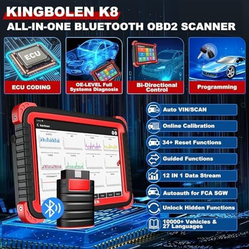 KINGBOLEN K8 Diagnostico per Auto OBD2 - Codifica ECU Avanzata+34 Funzione di Ripristino,2023 Ver. Diagnosi Completa del Sistema,Strumento Diagnostico Professionale per Auto,2 anni gratis…