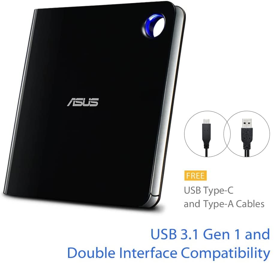 Asus SBW-06D5H-U Lettore e Masterizzatore Portatile USB Type-C e Type-A, Blu-Ray, DVD, CD,