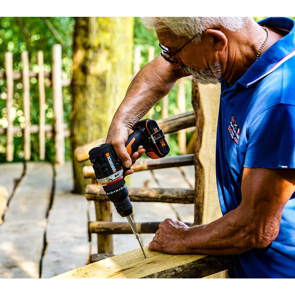 Worx WX352 Trapano avvitatore con percussione brushless 60nm-20V con 2.0 batterie da 2.0Ah