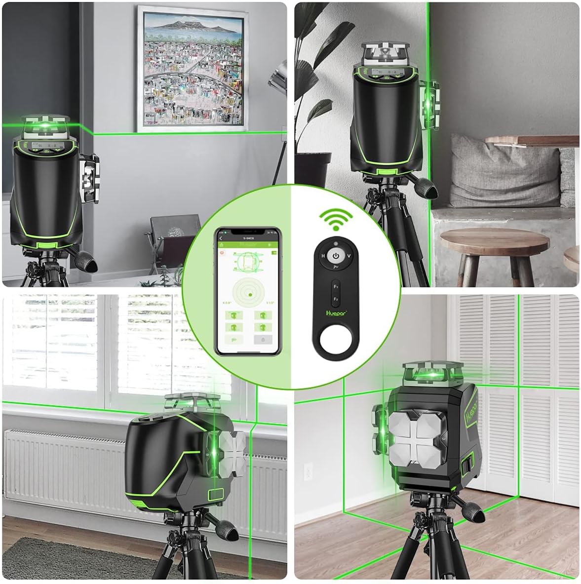 Huepar S03CG 3D Livella Laser 3x 360 Verde 40m, Modalità Impulso, TRIPLA ALIMENTAZIONE