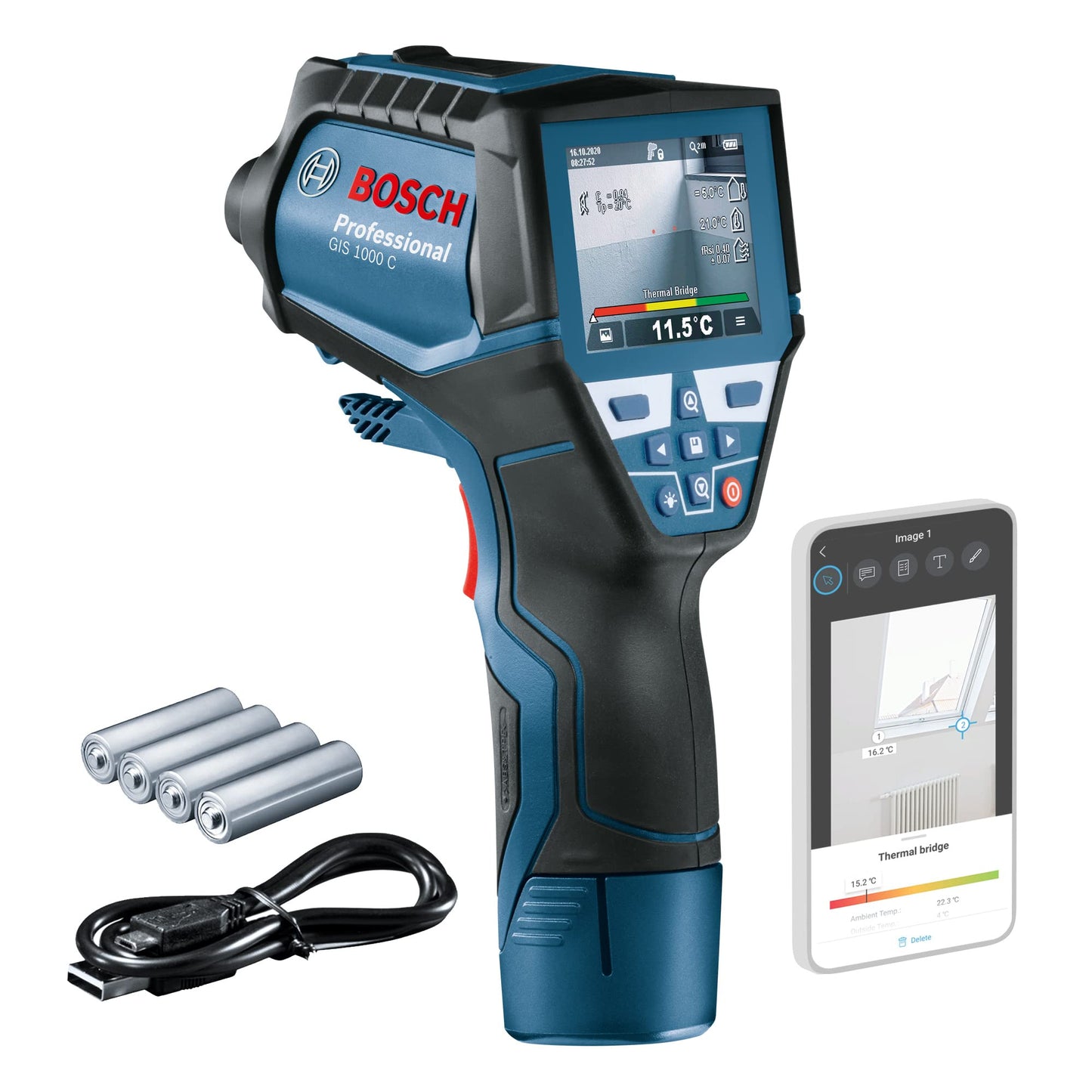 Bosch Professional Termocamera a infrarossi GIS 1000 C (con funzione app, intervallo di temperatura: da –40 °C a 1.000 °C