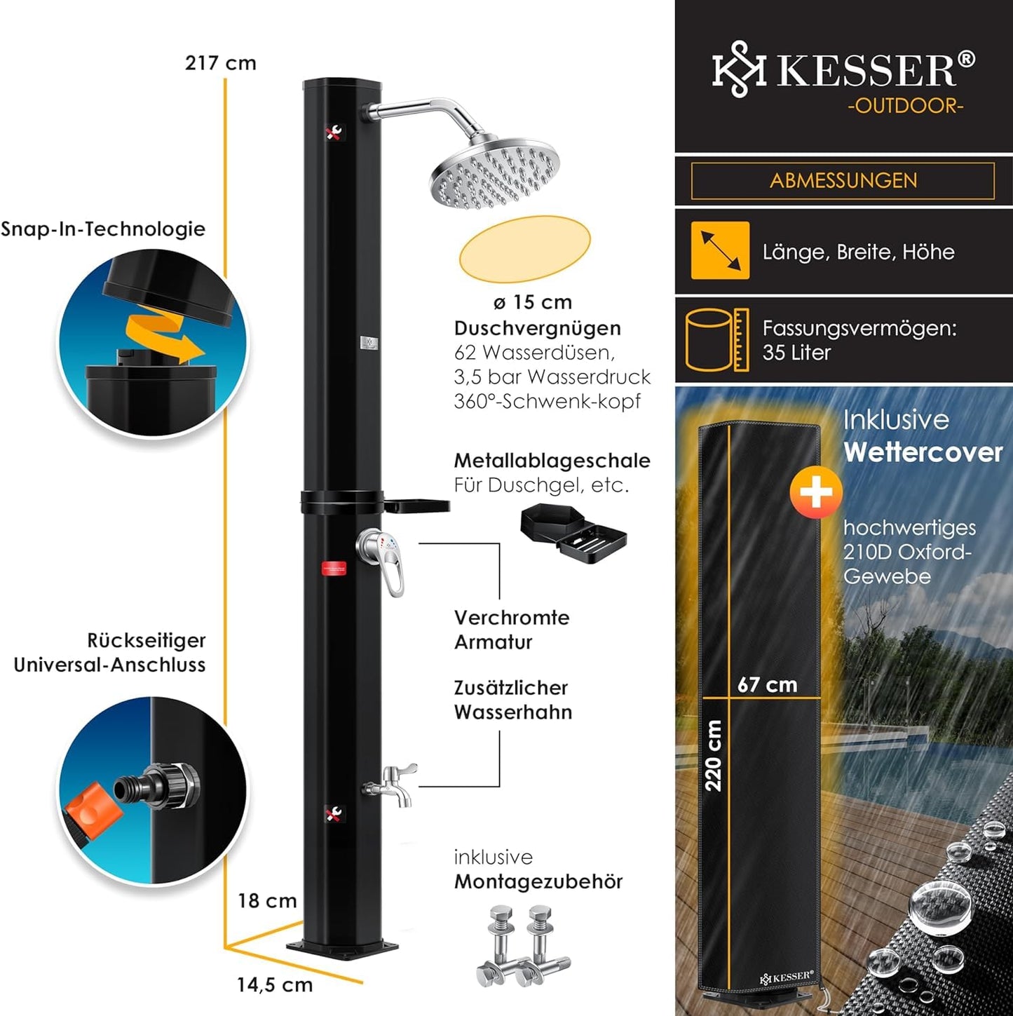KESSER 35 Litri Doccia Solare da Giardino Doccia per Piscina e Campeggio