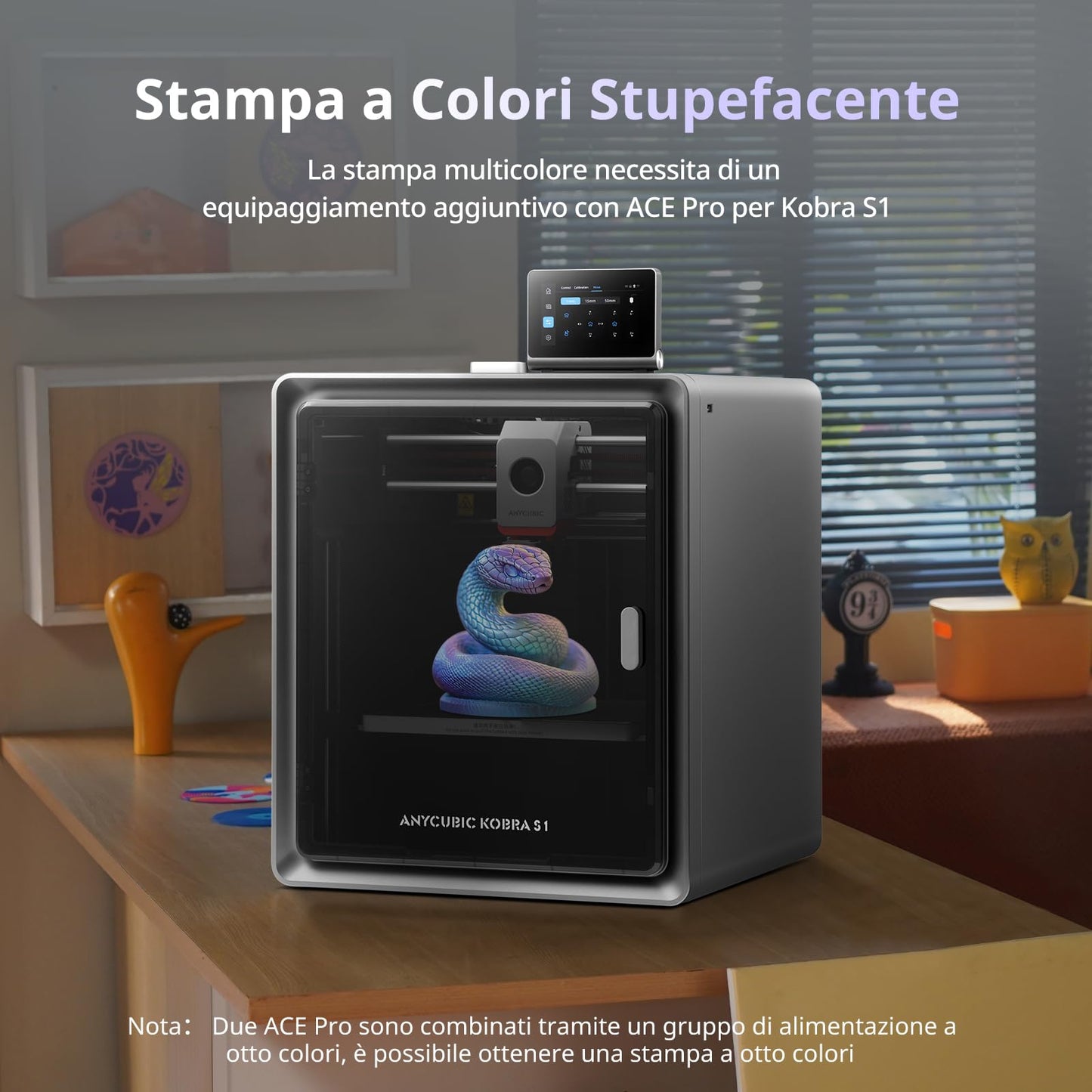 ANYCUBIC Kobra S1 3D Stampante, Multicolore ad Alta Velocitร 600 mm/s con Livellamento Automatico