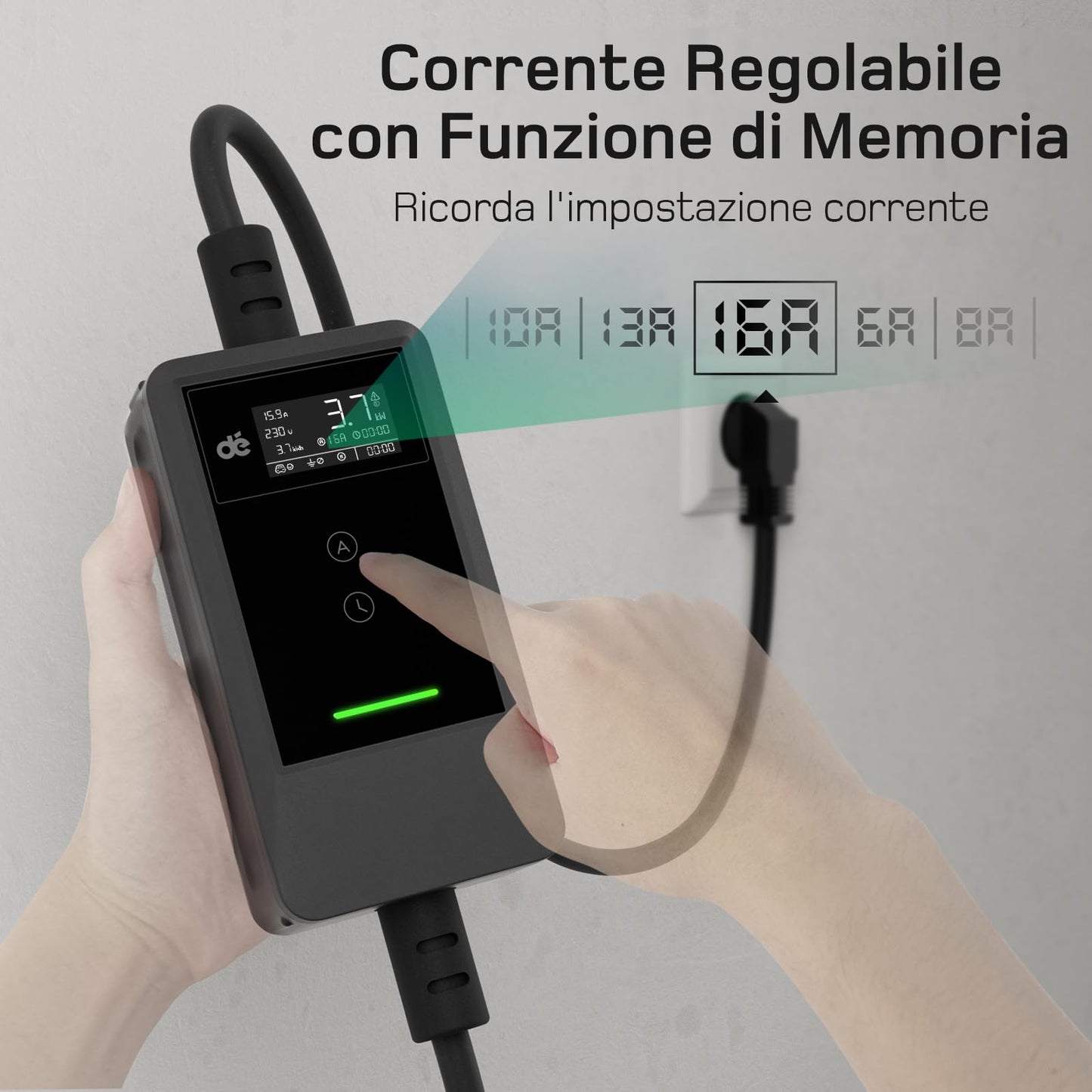 dé Cavo Ricarica Auto Elettrica Tipo 2 Schuko 3,7kW 5,5m Ricarica Auto Elettrics BYD e altri