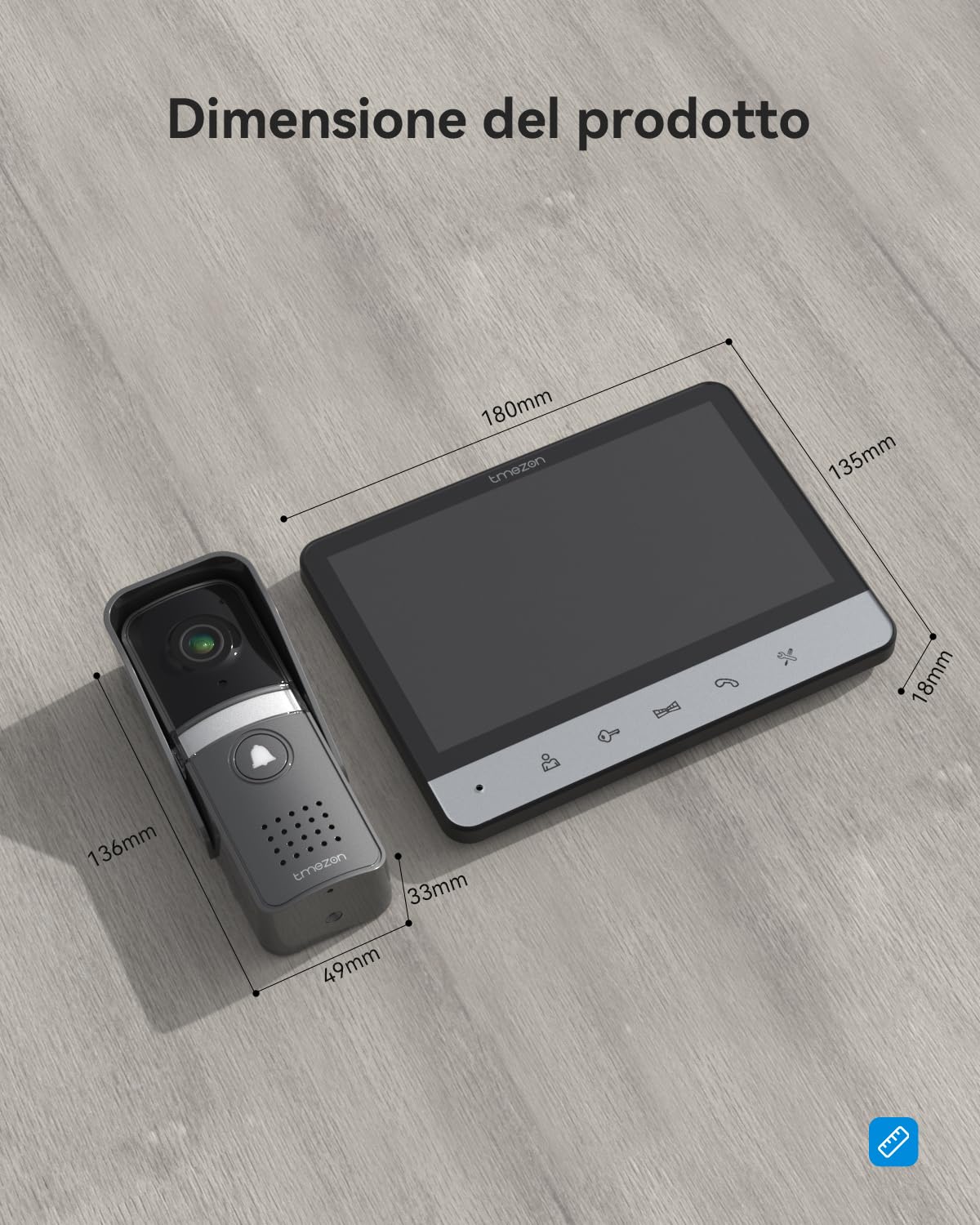 TMEZON Videocitofono a 4 fili, con fotocamera, 2 monitor da 7" con campanello cablato, versione notturna, vista dal vivo e conversazione, sblocco tramite monitor, per 1 famiglia