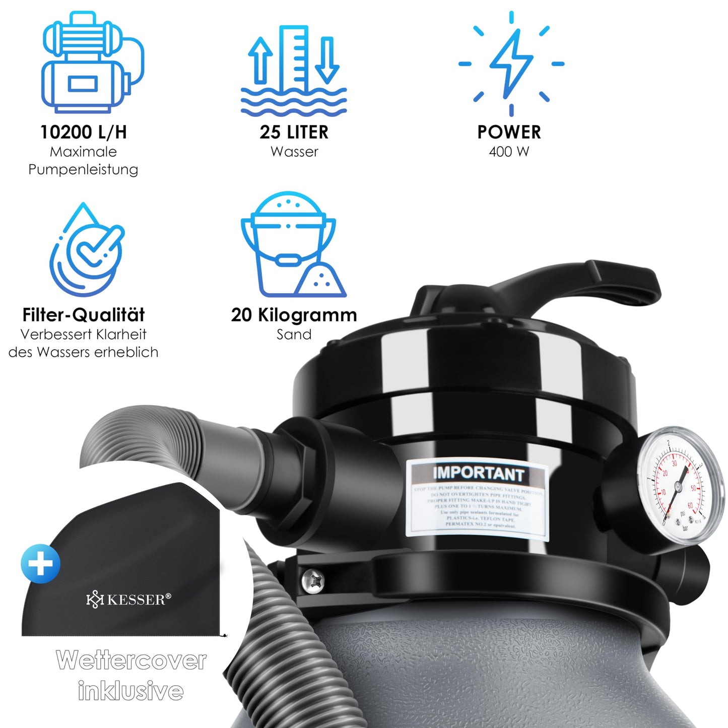 KESSERยฎ Filtro a Sabbia - Sistema di filtraggio a Sabbia + 700 g di Sfere filtranti sostituiscono