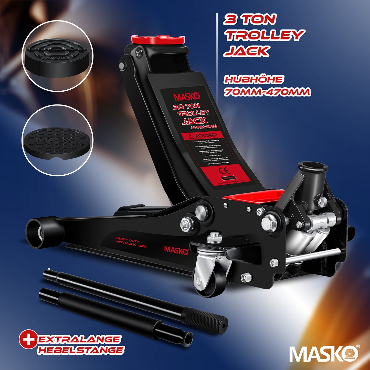 Cric idraulico 3T altezza di sollevamento piatto 70-470 mm profonditร doppio pistone