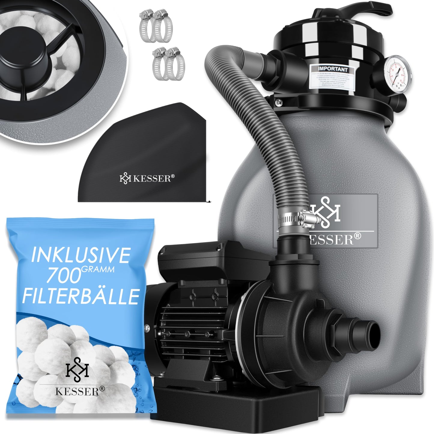 KESSERยฎ Filtro a Sabbia - Sistema di filtraggio a Sabbia + 700 g di Sfere filtranti sostituiscono
