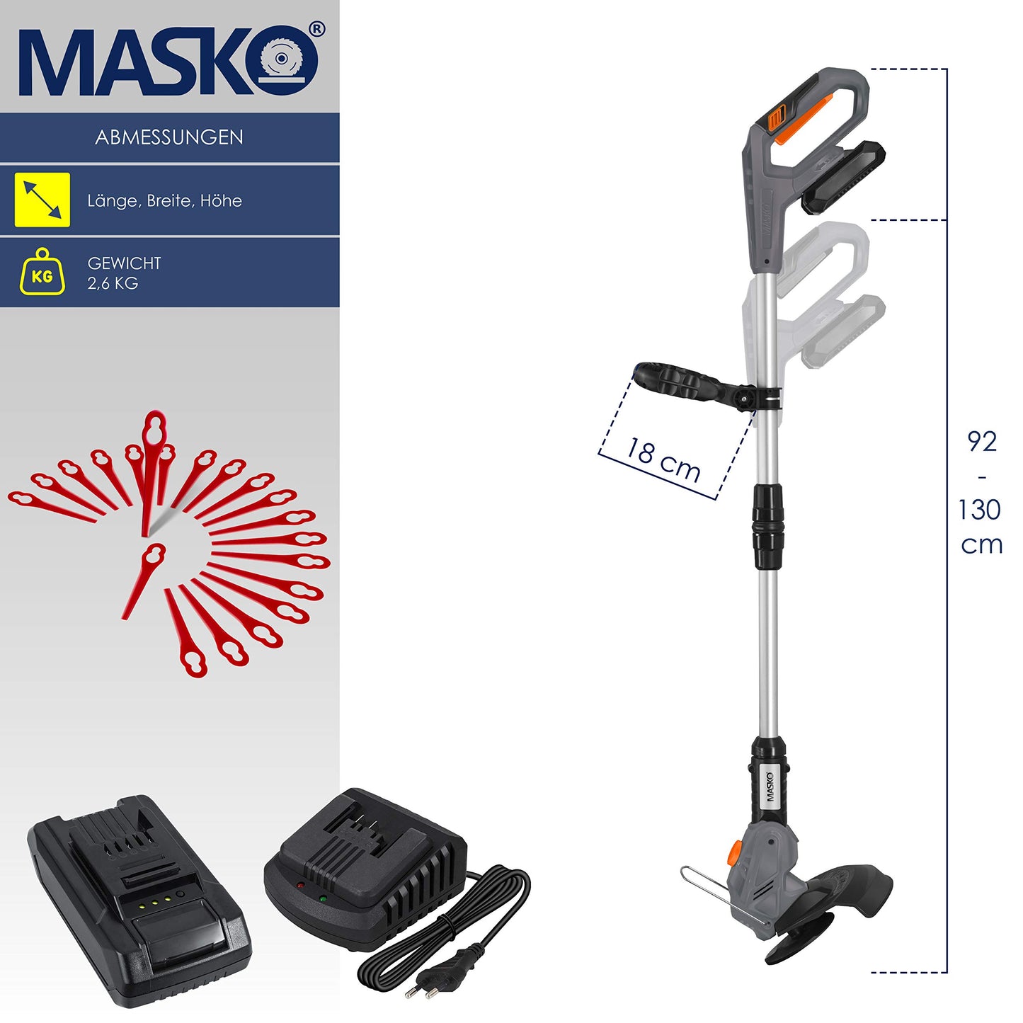 Masko Tagliaerba a Batteria 2,0 Ah tagliabordi - decespugliatore