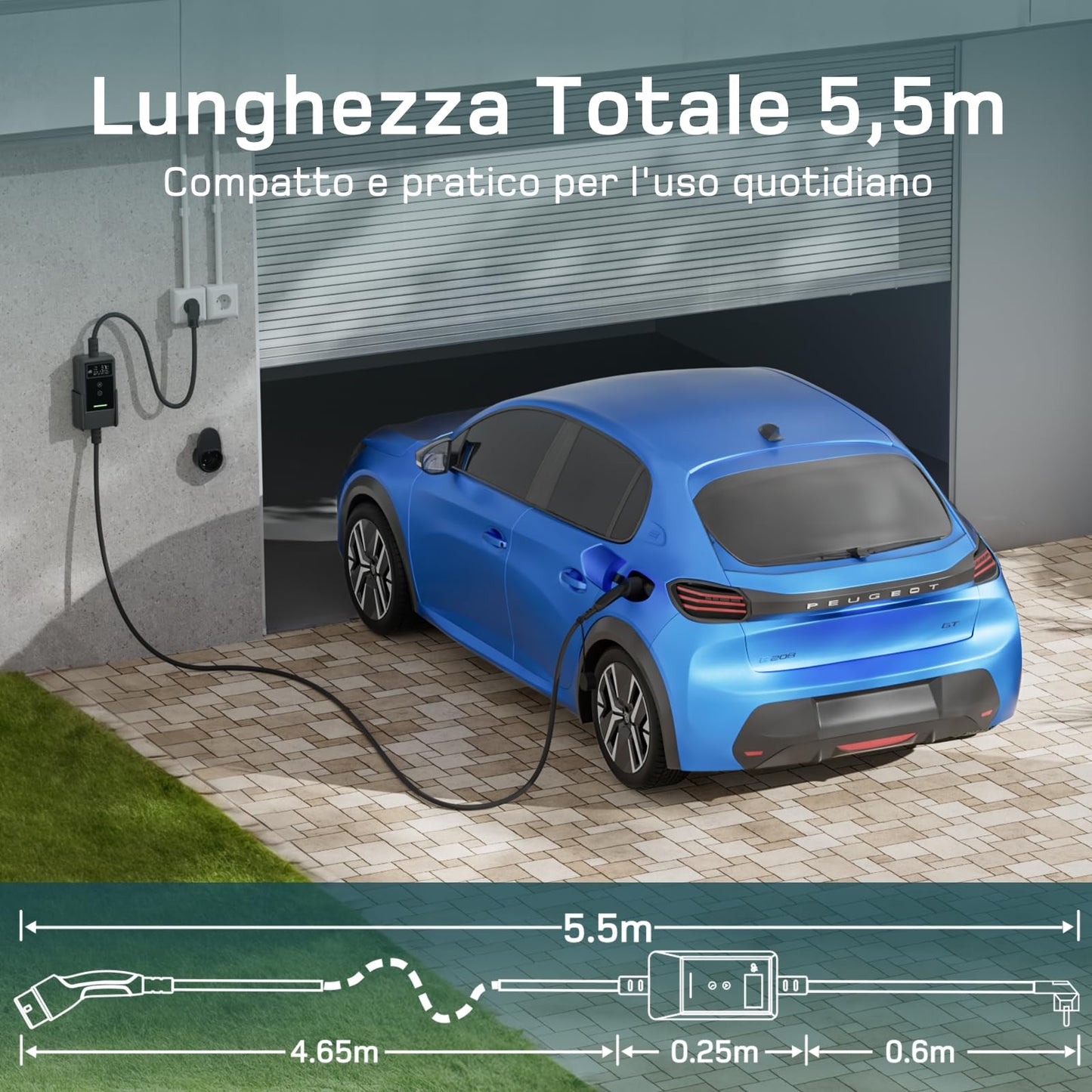 dé Cavo Ricarica Auto Elettrica Tipo 2 Schuko 3,7kW 5,5m Ricarica Auto Elettrics BYD e altri
