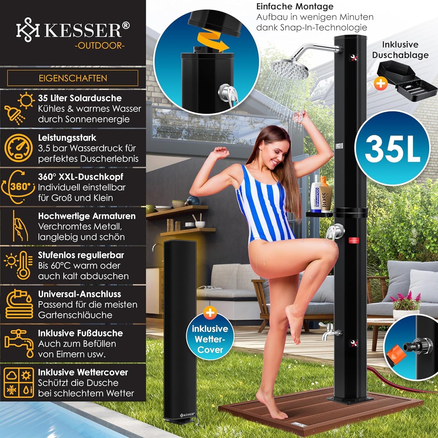 KESSER 35 Litri Doccia Solare da Giardino Doccia per Piscina e Campeggio