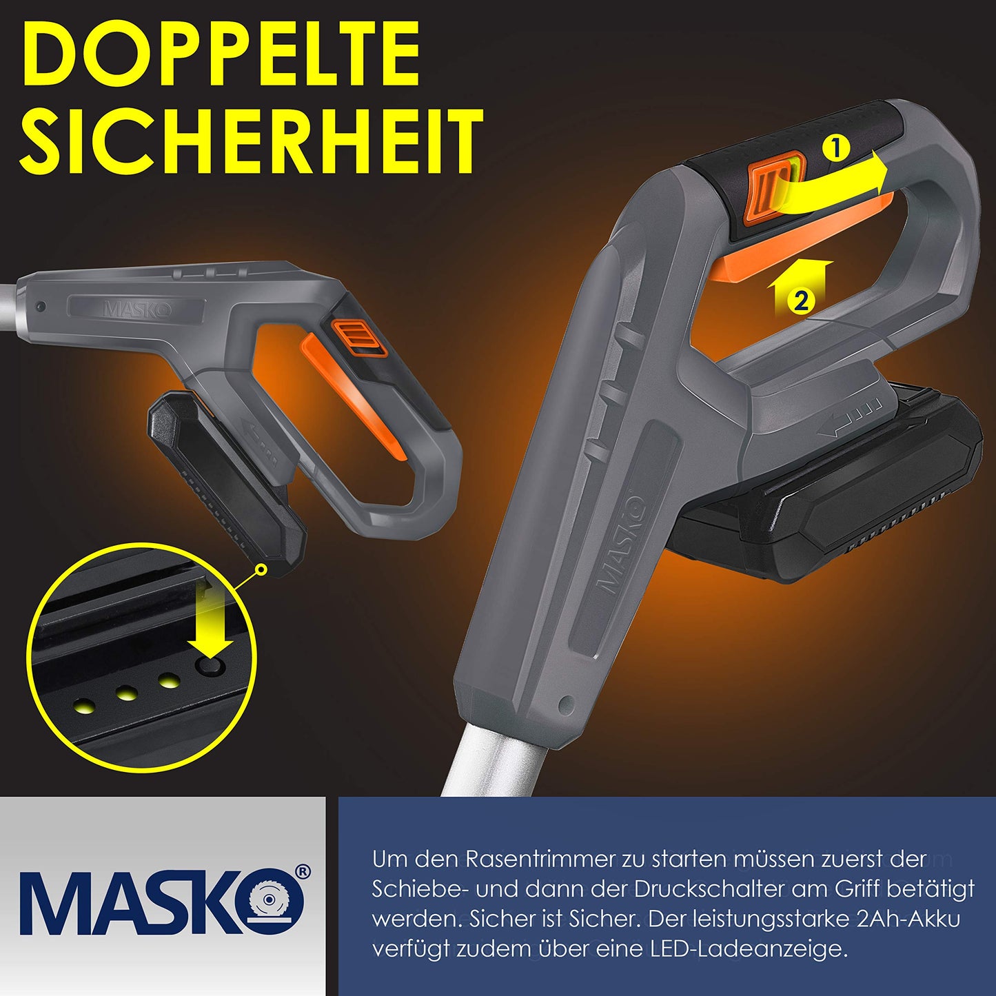 Masko Tagliaerba a Batteria 2,0 Ah tagliabordi - decespugliatore