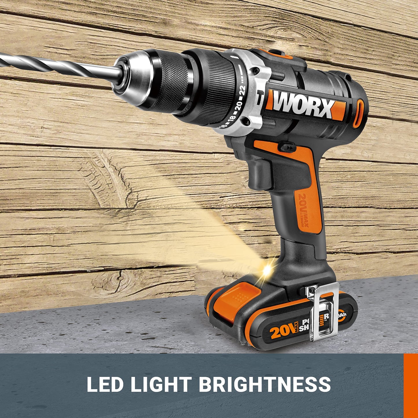 Worx WX372.9 Trapano Avvitatore con Percussione a Batteria 20V, 13 mm