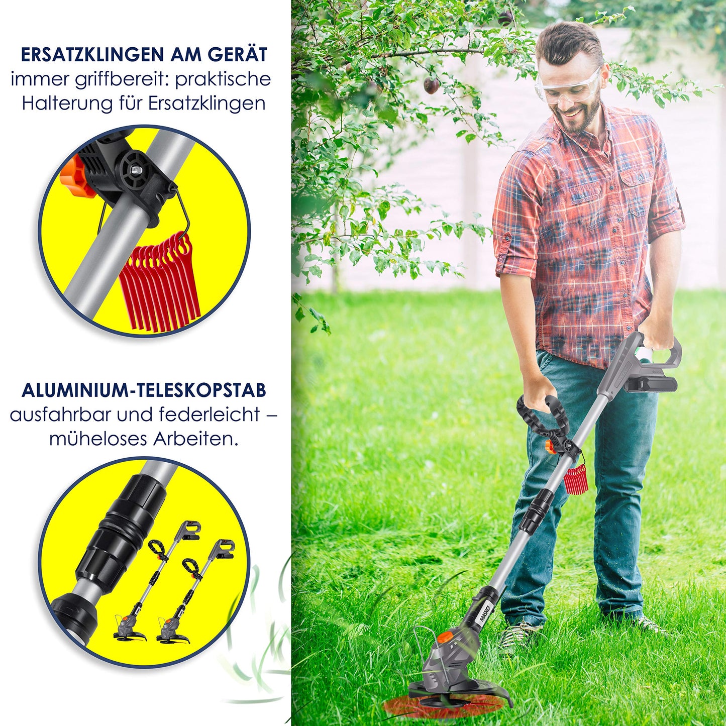 Masko Tagliaerba a Batteria 2,0 Ah tagliabordi - decespugliatore