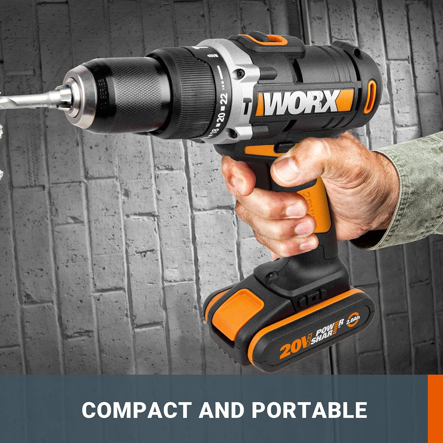 Worx WX372.9 Trapano Avvitatore con Percussione a Batteria 20V, 13 mm
