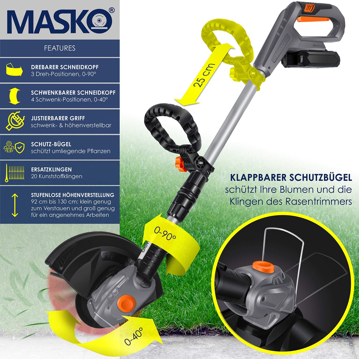 Masko Tagliaerba a Batteria 2,0 Ah tagliabordi - decespugliatore