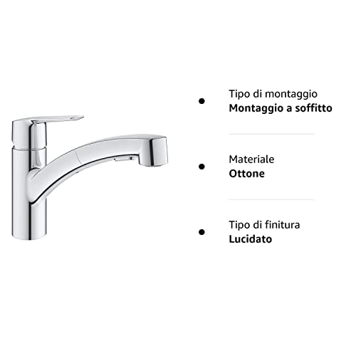 GROHE QUICKFIX Start Miscelatore Monocomando per Lavello, Cromo, Doccetta estraibile, 30531001