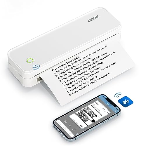 JADENS Portable Printers Wireless for Travel, Support 8.5" X 11" US Letter, Bluetooth Thermal Printer