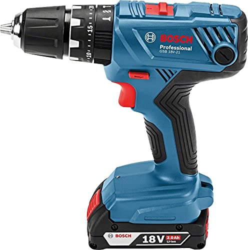 Bosch Professional Sistema 18V Trapano Avvitatore Con Percussione GSB 18V-21, Incl. Batteria 2x2.0 Ah, Set