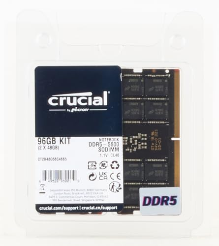 Crucial RAM 96GB Kit (2x48GB) DDR5 5600MHz (o 5200MHz o 4800MHz) Memoria per computer Portatili CT2K48G56C46S5