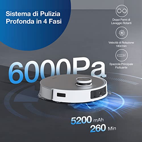 ECOVACS DEEBOT T20 OMNI Robot Aspirapolvere Lavapavimenti 6000Pa con Stazione Svuota Polvere e Pulizia