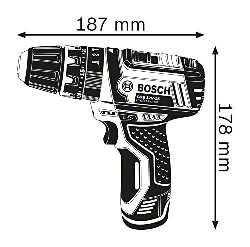 Bosch Professional Sistema 12V Trapano Avvitatore Con Percussione GSB 12V-15, Incl. Batteria 2x2.0 Ah