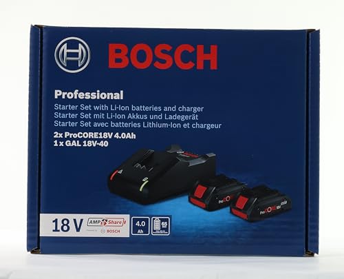 Bosch Professional 1600A01BA3 Set Iniziale 2 X Procore 4.0 Ah, Caricabatteria Gal 18V 40, Nero