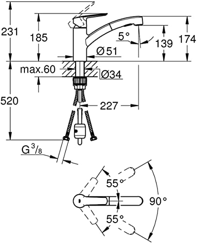 GROHE QUICKFIX Start Miscelatore Monocomando per Lavello, Cromo, Doccetta estraibile, 30531001