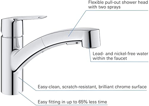 GROHE QUICKFIX Start Miscelatore Monocomando per Lavello, Cromo, Doccetta estraibile, 30531001