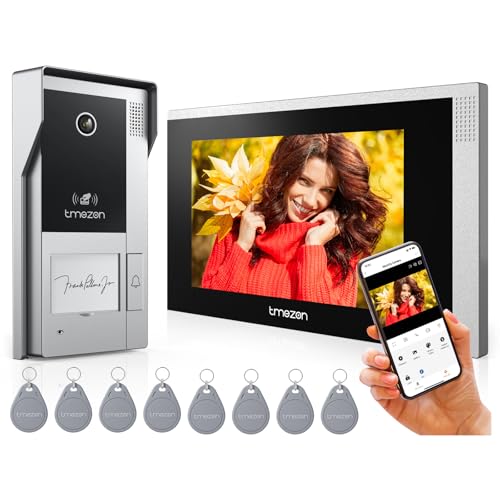 TMEZON Videocitofono WiFi 4 Fili Kit Smart Monofamiliare,7'' IP Monitor Touchscreen con 1080P Campanello Telecamera Esterno