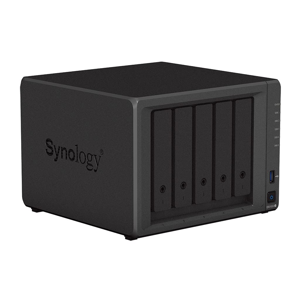 Synology DS1522+ 50TB 5 Bay Desktop NAS preinstallato con 5 dischi rigidi Seagate IronWolf da 10 TB, nero