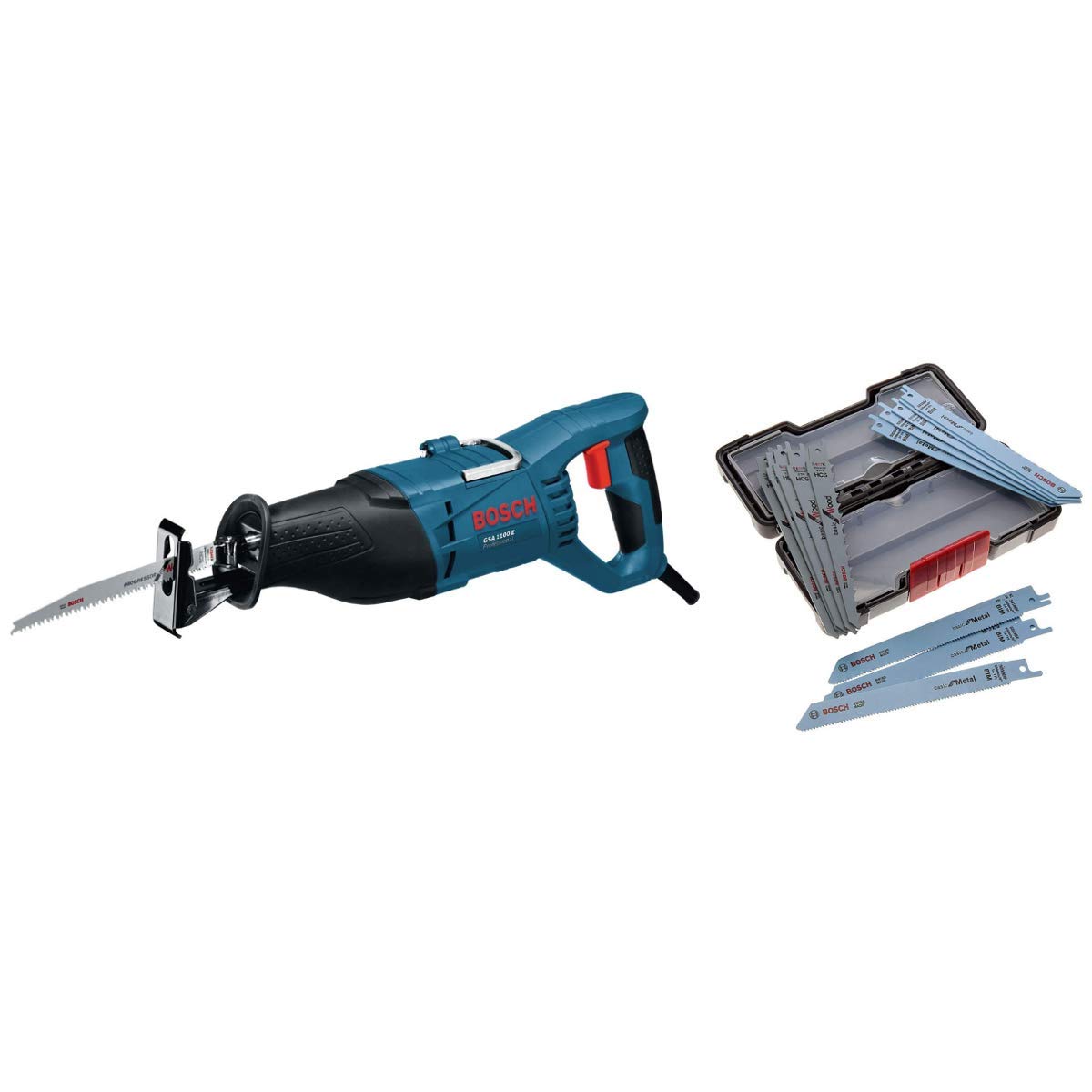 Bosch Professional 0601E8G001 GST 90E Seghetto Alternativo + 2607010630 Set 10 Lame Seghetto per Legno/Metallo