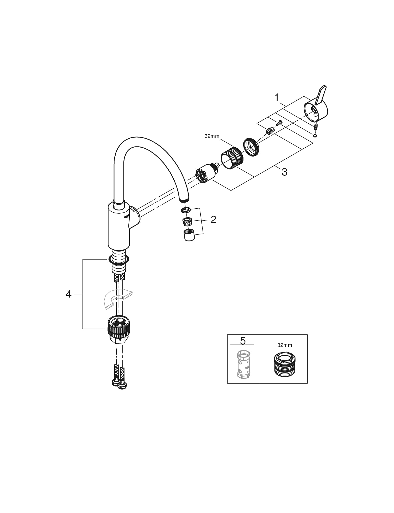 GROHE Miscelatore Monocomando per Lavello, Grigio (Cromo) 32843002