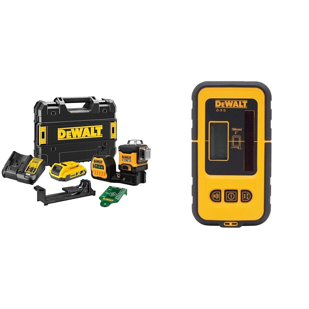 DeWalt, DᴇWalt, DCE089D1G, QW Laser 3 Linee 360° XR Litio 1 & DE0892G-XJ Ricevitore per laser a linee raggio verde