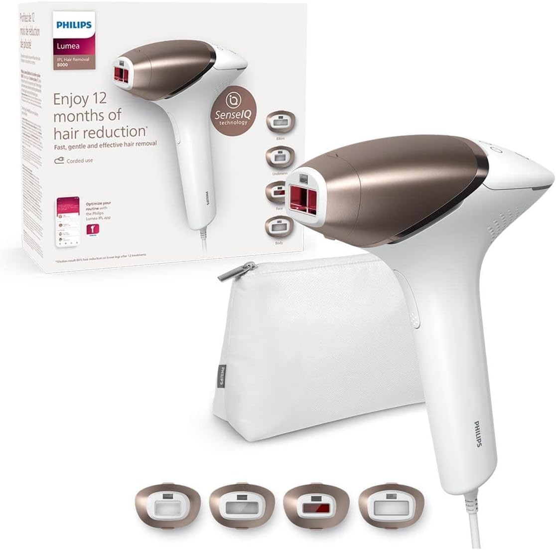 Philips Lumea IPL serie 8000 - Dispositivo di Epilazione a Luce Pulsata con Tecnologia SenseIQ, (Modello BRI948/00)