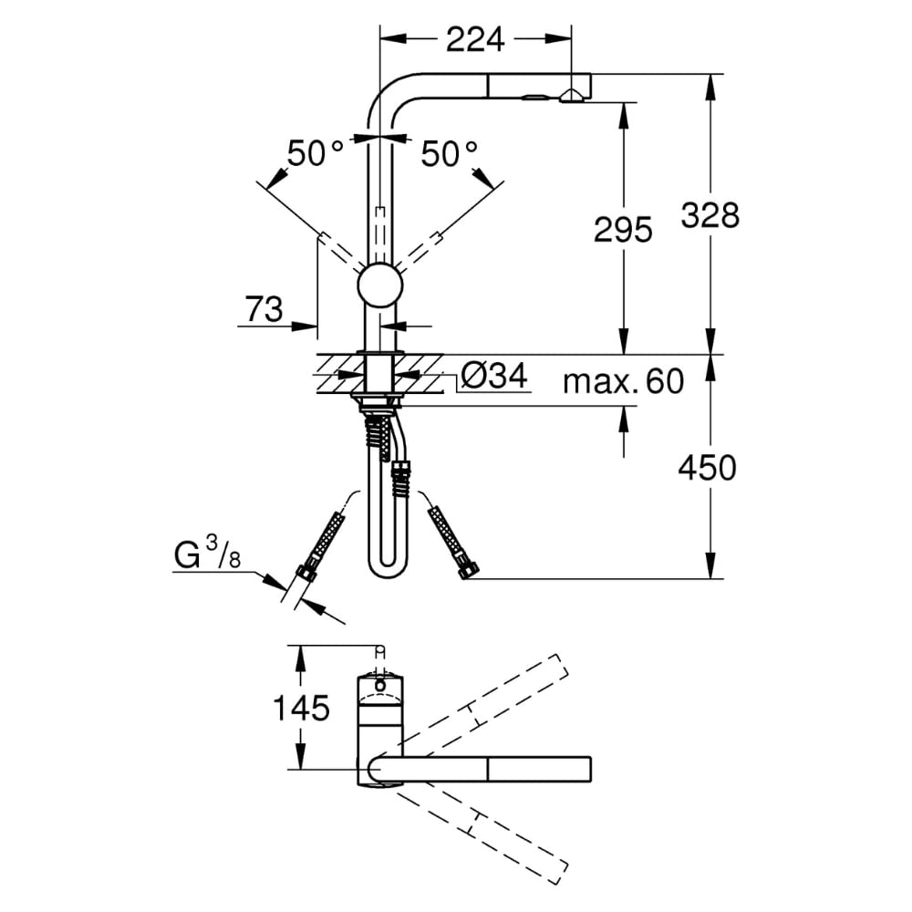 GROHE 30274000 Minta – Miscelatore monocomando per lavello cucina con doccetta estraibile