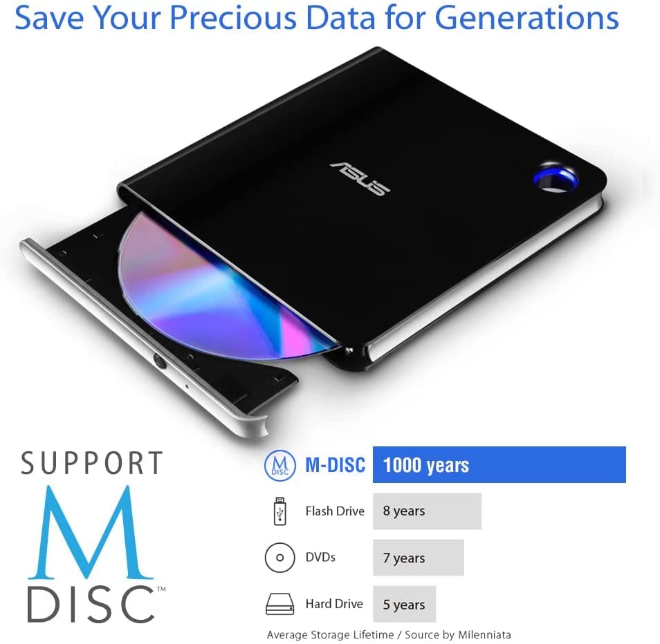 Asus SBW-06D5H-U Lettore e Masterizzatore Portatile USB Type-C e Type-A, Blu-Ray, DVD, CD,