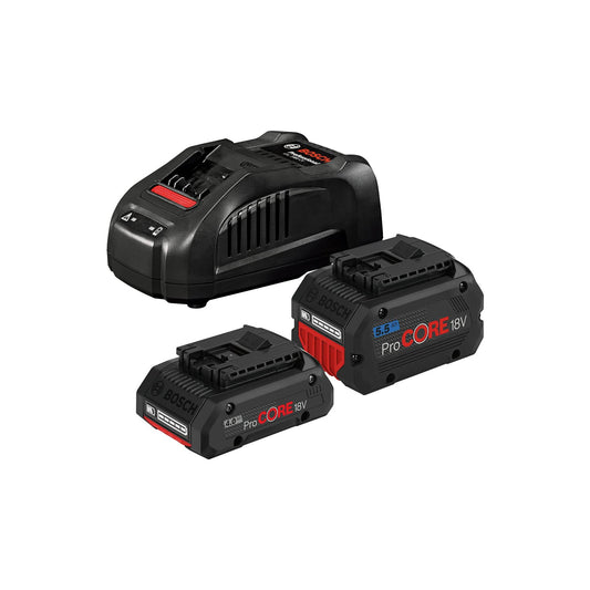 Bosch Professional 18V System Set di Batterie, 1x ProCORE18V 5.5 Ah, 18 V, 955 g, 1x ProCORE18V 4.0 Ah, 18 V, Caricabatterie GAL 1880 CV