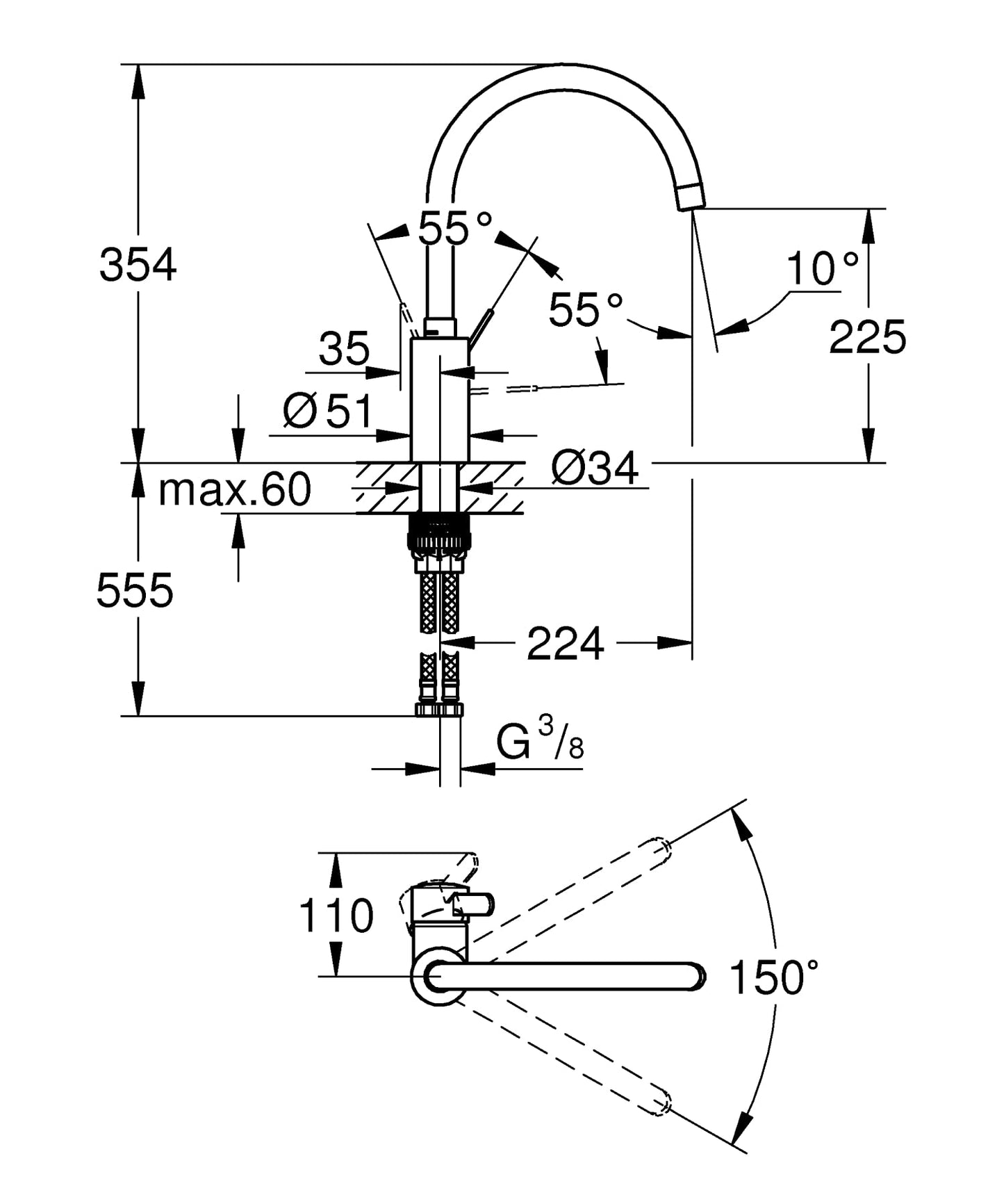 GROHE Miscelatore Monocomando per Lavello, Grigio (Cromo) 32843002