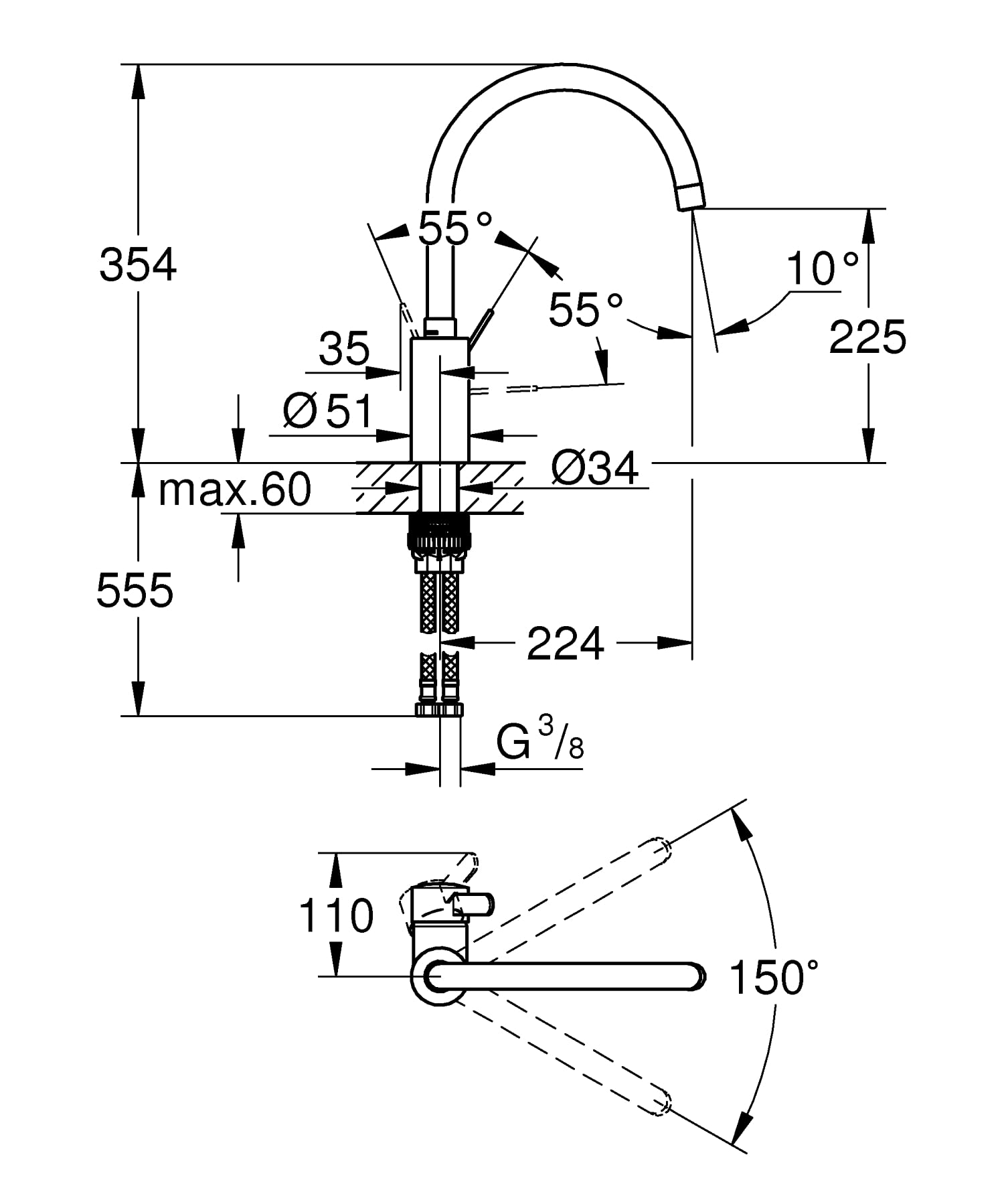 GROHE Miscelatore Monocomando per Lavello, Grigio (Cromo) 32843002