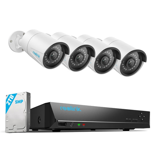 Reolink 5MP PoE Kit Videosorveglianza Esterno, 4K NVR 8CH 2TB + 4x 5MP Telecamera RLK8-410B4-5MP