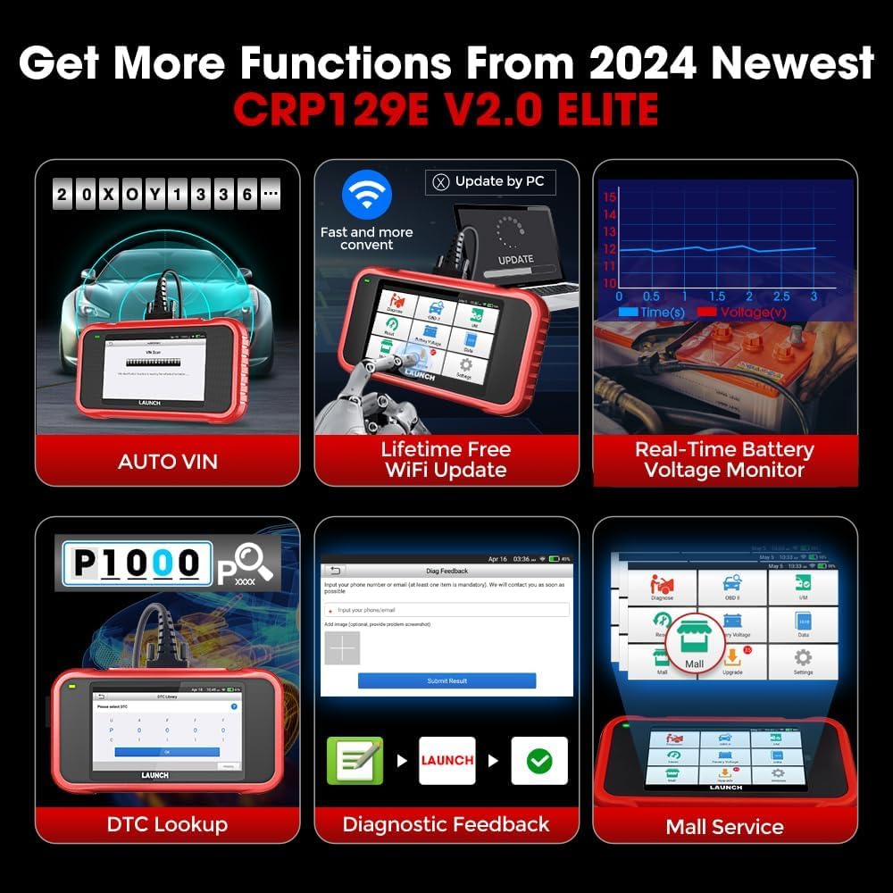 LAUNCH CRP129E V2.0 OBD2 Diagnosi Auto Multimarca con 4 Sistemi e 12 Servizi di Riavvio