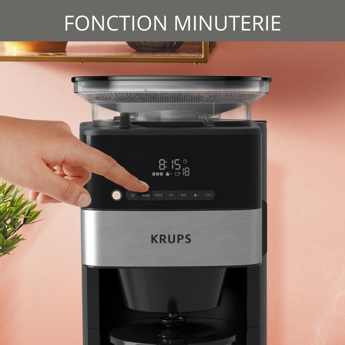 Krups KM8328 - Macchina da caffè con macina | Timer 24 ore | Contenitore per fagioli da 180 g