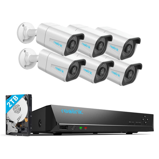 Reolink 4K Kit Videosorveglianza PoE, Rilevamento Intelligente di Uomo e Veicolo, 8CH 2TB NVR RLK8-800B6