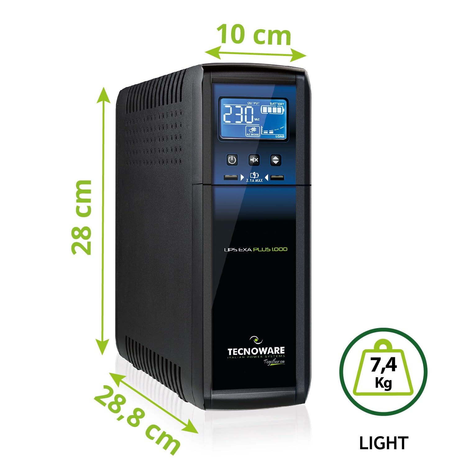 Tecnoware Power Systems - UPS EXA PLUS 1000, Protezione Blackout per PC e Console Gaming, 1000VA