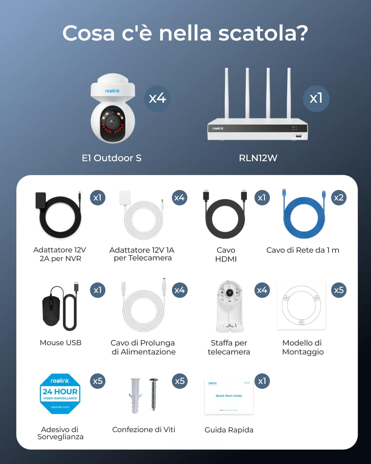 Reolink 4K Kit Videosorveglianza Wi-Fi 6, 4x PT Telecamera da Esterno, RLK12-800WPT4