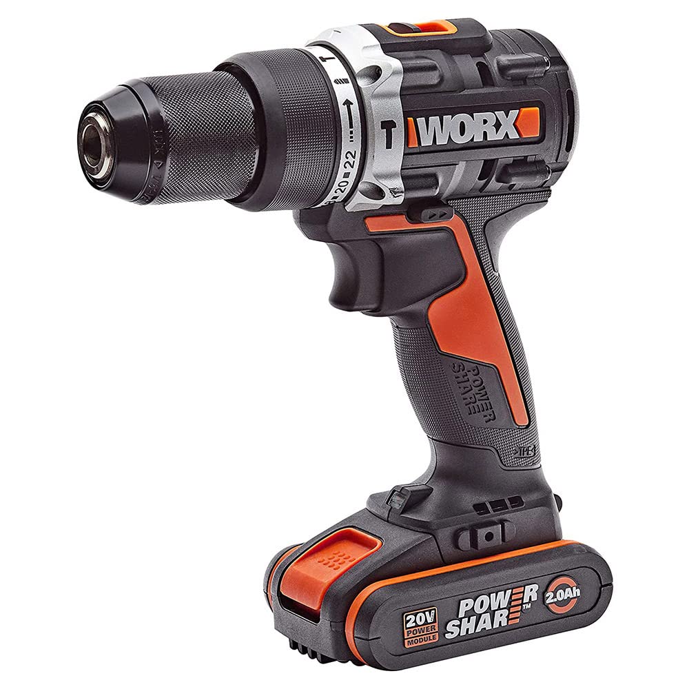 Worx WX352 Trapano avvitatore con percussione brushless 60nm-20V con 2.0 batterie da 2.0Ah