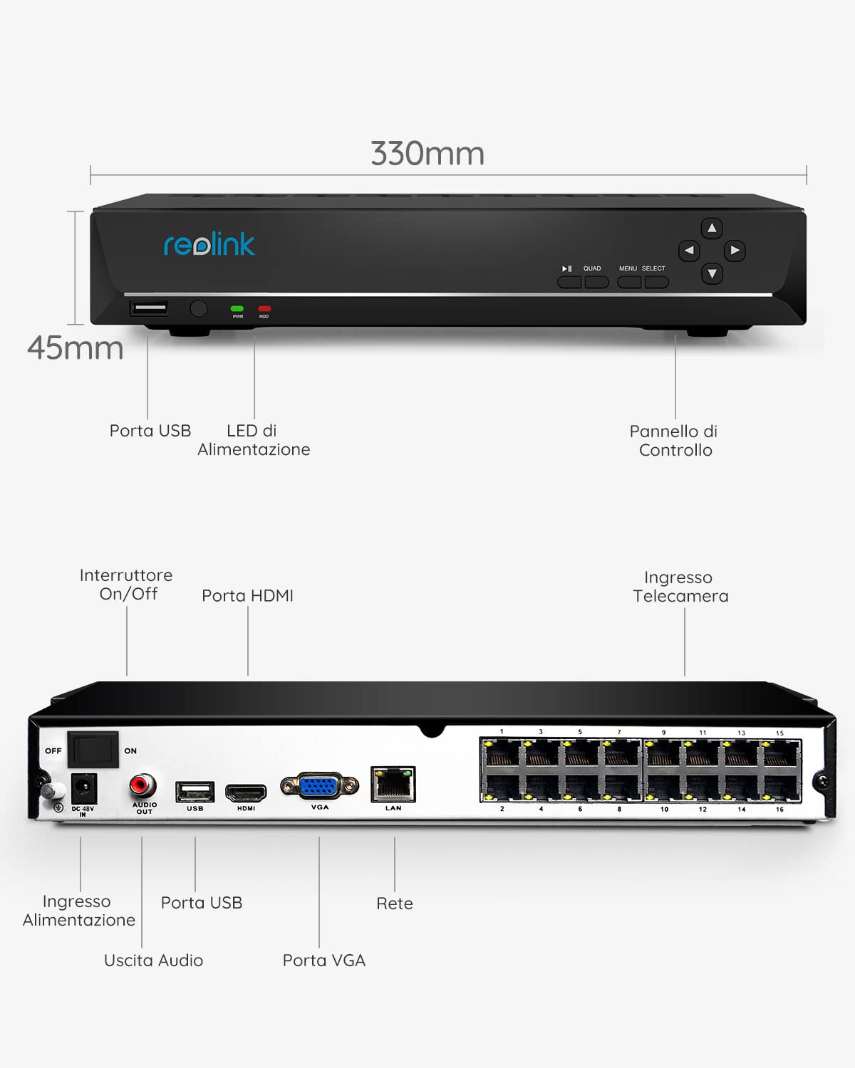 Reolink NVR PoE 16 Canali con 4TB HDD, Videoregistratore Cablato RLN16-410