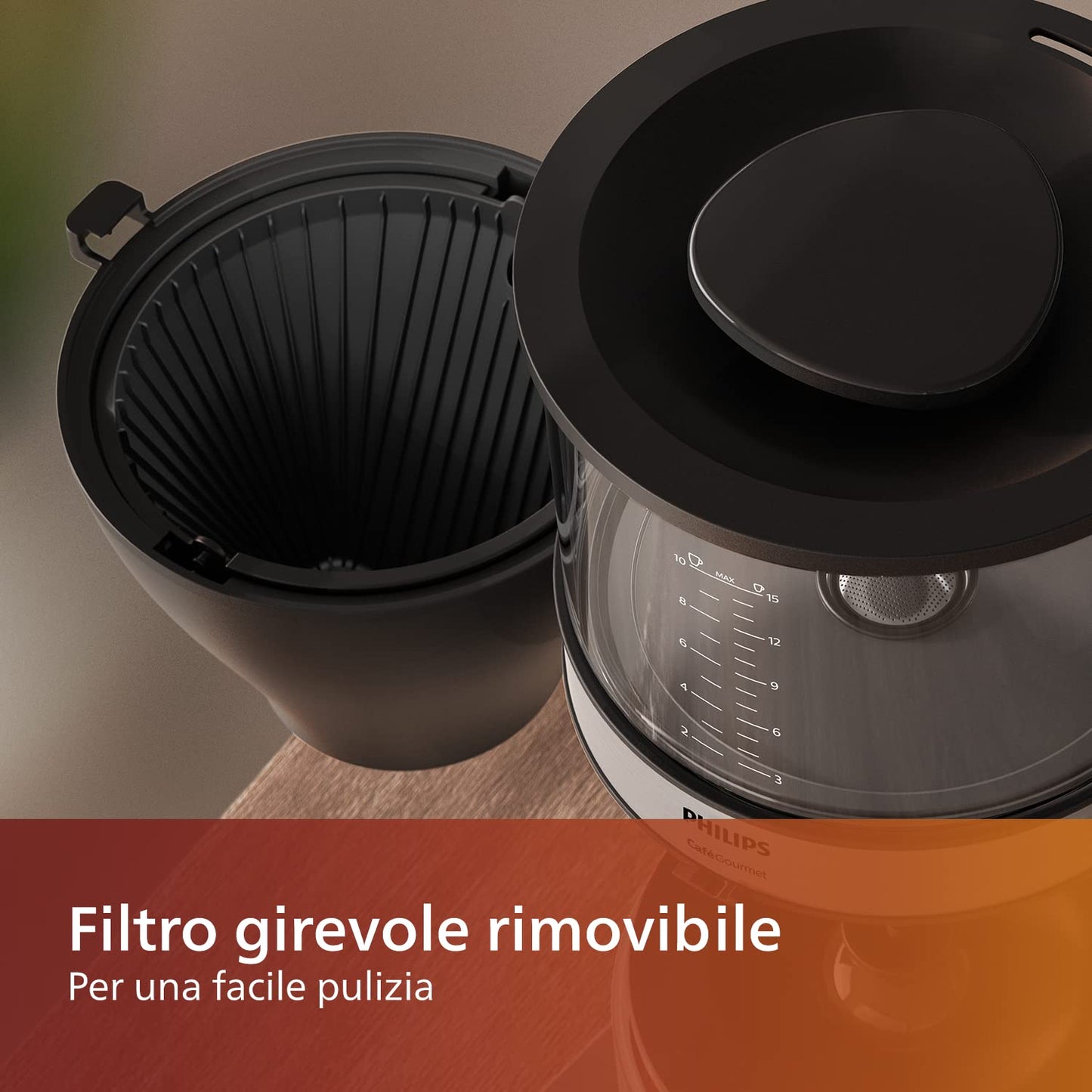 Philips Macchina da Caffè - Capacità 1.25L, fino a 15 Tazze, Boil & Brew, Nero/Argento (HD5416/60)